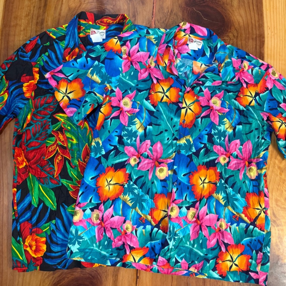 Vintage Hilo Hattie Shirt Mens 3XL LOT of 2 Floral hawaiian Button Cotton U21